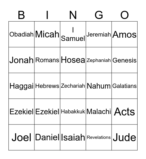 The Prophets of the Bible Bingo Card