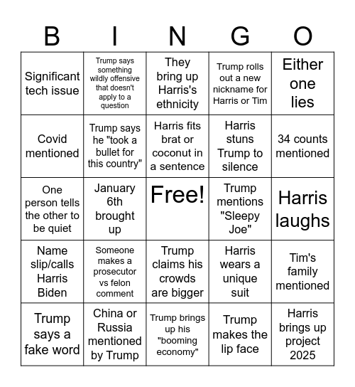 The Debate Bingo Card