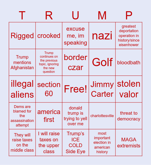 Debate Bingo Card