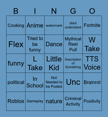 Instagram Reels bingo Card