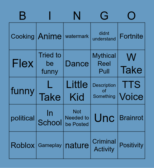 Instagram Reels bingo Card