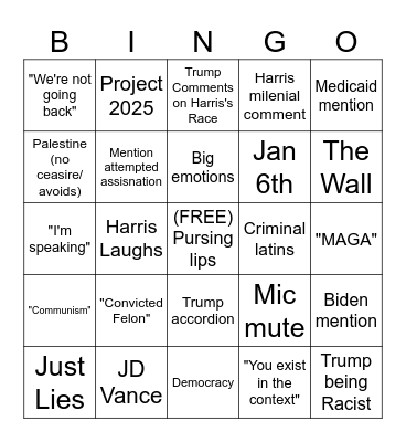 THE 2024 DEBATE Bingo Card