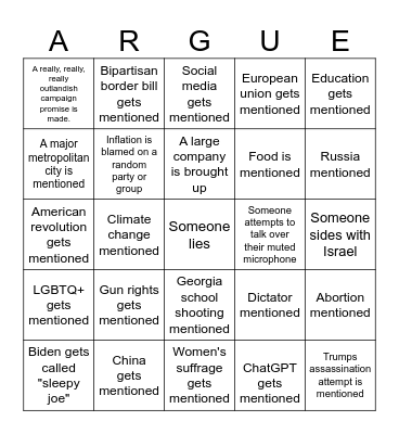 2024 Debate BINGO Card