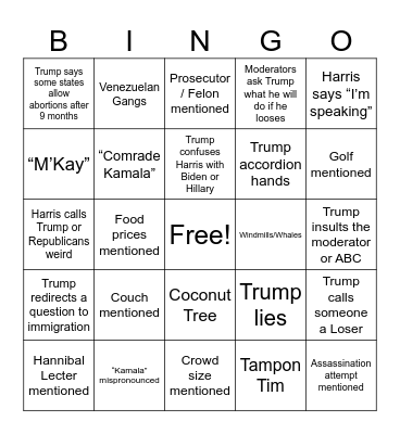 Debate Bingo Card