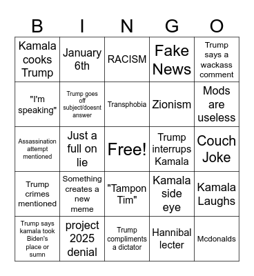 Debate Bingo Card