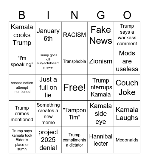 Debate Bingo Card