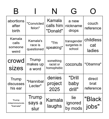 2024 Presidential Debate Bingo Card