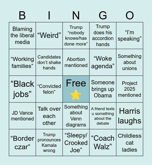 debate bingo!!!! Bingo Card