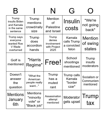 Pres Debate Bingo Card