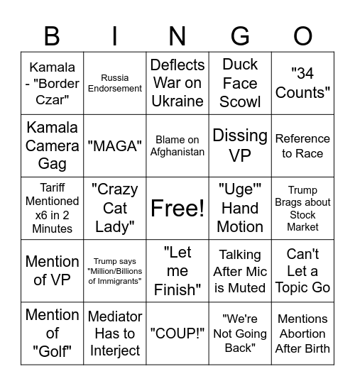 First (Real) Presidential Debate Bingo Card