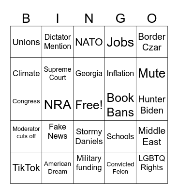 Presidential Debate Bingo Card