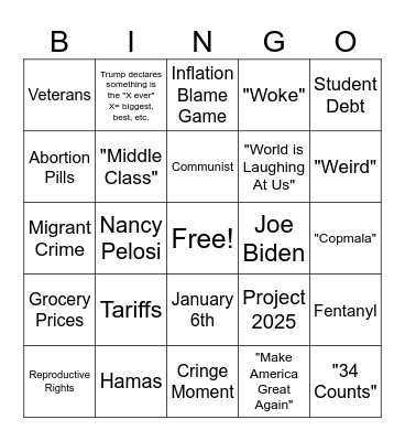 Presidential Debate Bingo 2024 Bingo Card