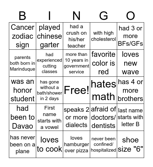 Untitled Bingo Card
