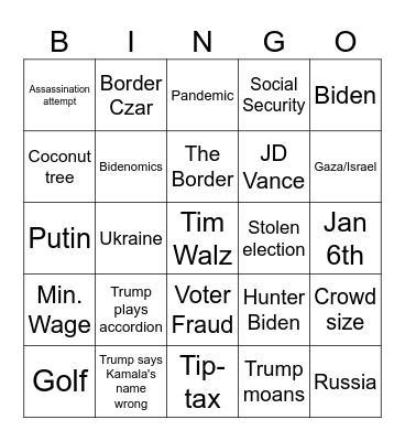 Trump v. Harris Bingo Card