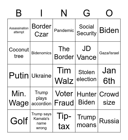 Trump v. Harris Bingo Card