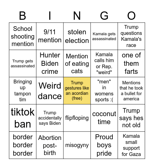 DEBATE TIME Bingo Card