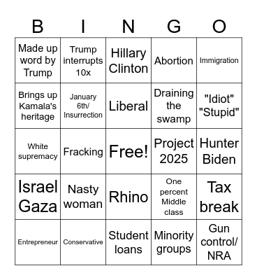Presidential 2024 Debate Bingo Card