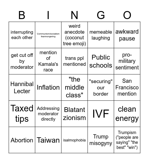 Debate Bingo Card