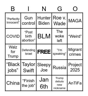 Debate Night Bingo Card