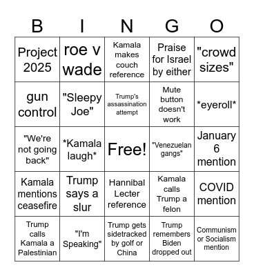 Debate 2024 Bingo Card