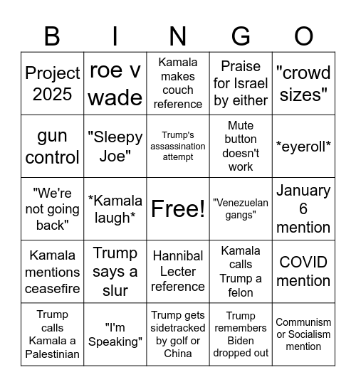 Debate 2024 Bingo Card