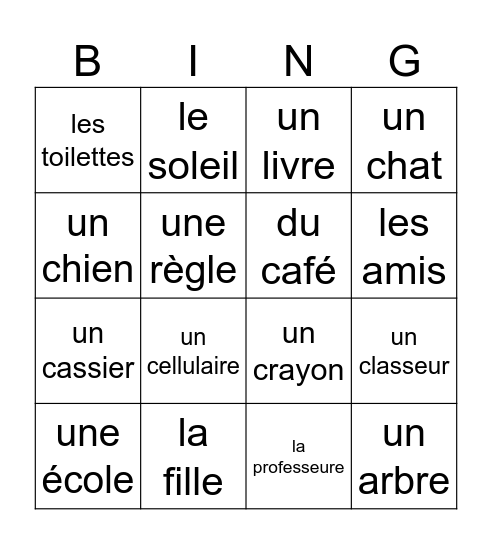 Bingo des articles Bingo Card