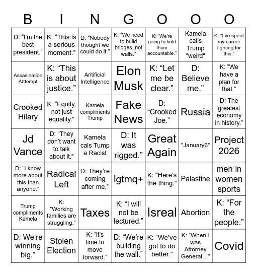 ClubSexD Debate Bingo Card