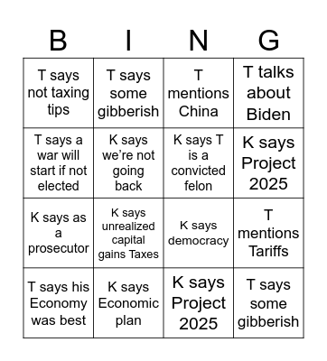 Debate Bingo Card