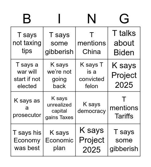 Debate Bingo Card