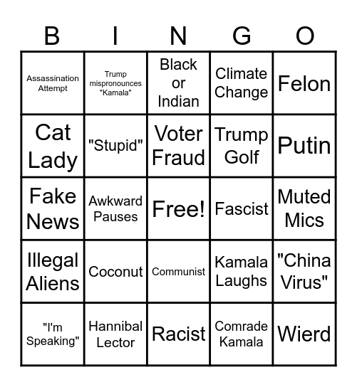 Kamala Vs. Trump Election 2024 Bingo Card