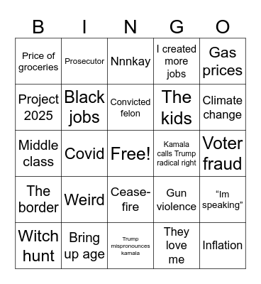 2024 Presidential Debate Bingo Card