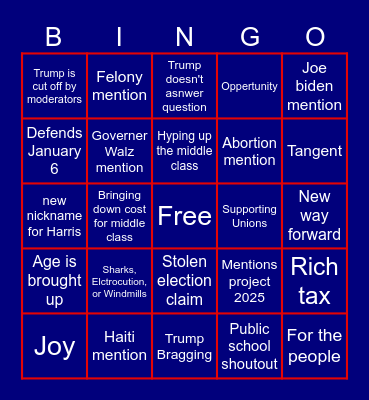 Debate Bingo Card