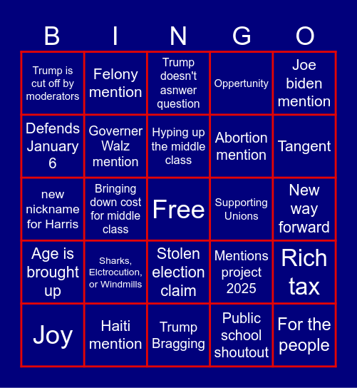 Debate Bingo Card