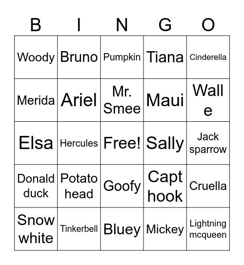 Disney Bingo Card