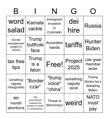 2024 debate Bingo Card