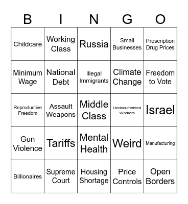 Harris Trump Debate Bingo Card