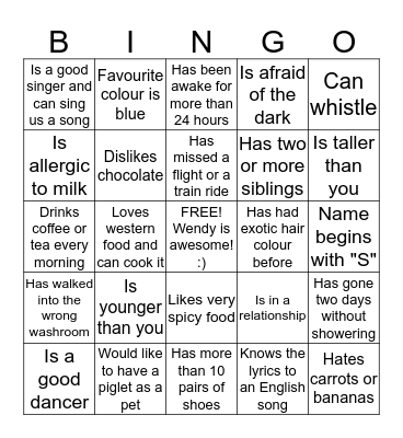 People Bingo Card