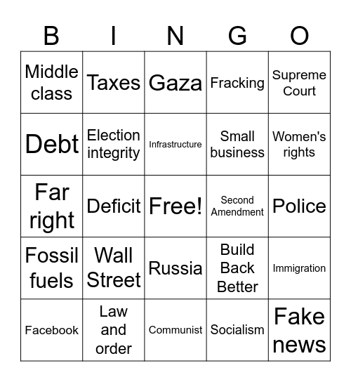 Debate Bingo Card