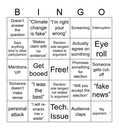 Debate bingo Card