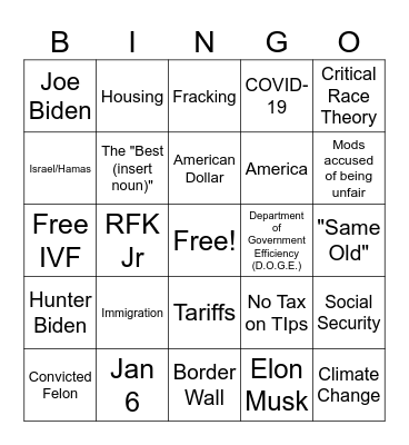Trump Vs Kamala Debate Bingo Card
