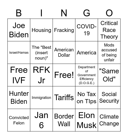 Trump Vs Kamala Debate Bingo Card