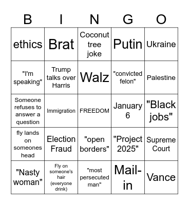 Harris-Trump Debate 10/10/2024 Bingo Card