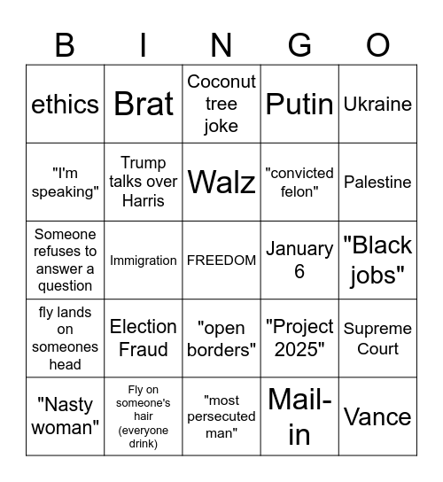 Harris-Trump Debate 10/10/2024 Bingo Card