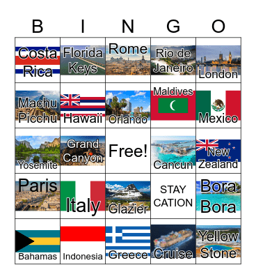 Best Vacation Spots Bingo Card