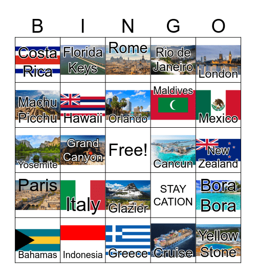 Best Vacation Spots Bingo Card