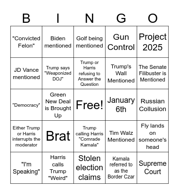 2024 September 10th Presidential Debate Bingo Card