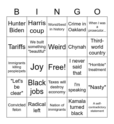 Debate Bingo Card