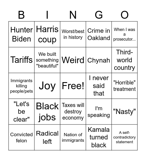 Debate Bingo Card