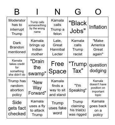 2024 Presidential Debate Bingo Card