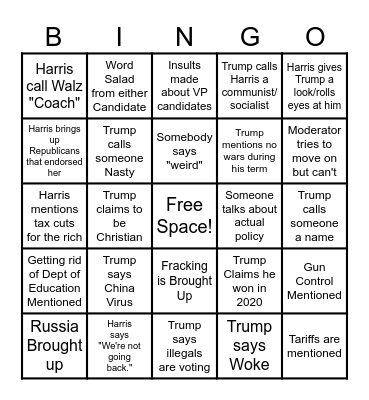 Presidential Debate 2024 Bingo Card